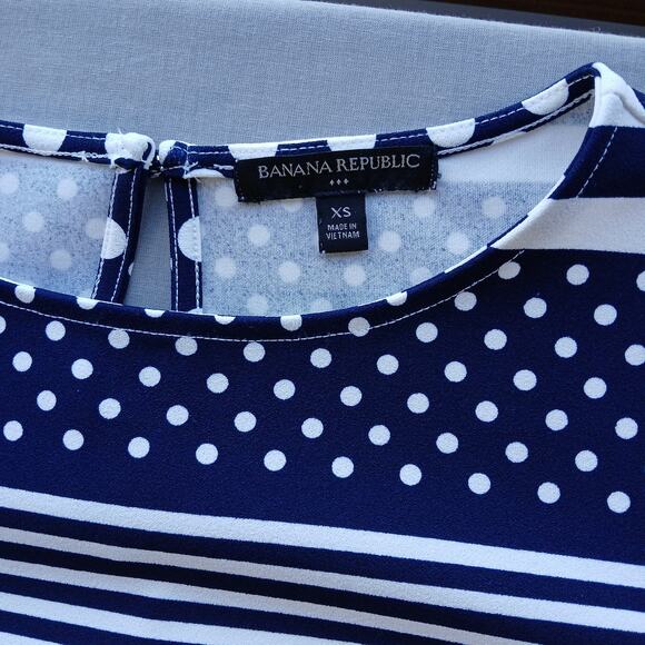 Banana Republic Stripe and Dot Shift Dress XS retro keyhole navy white boat neck - Picture 10 of 16